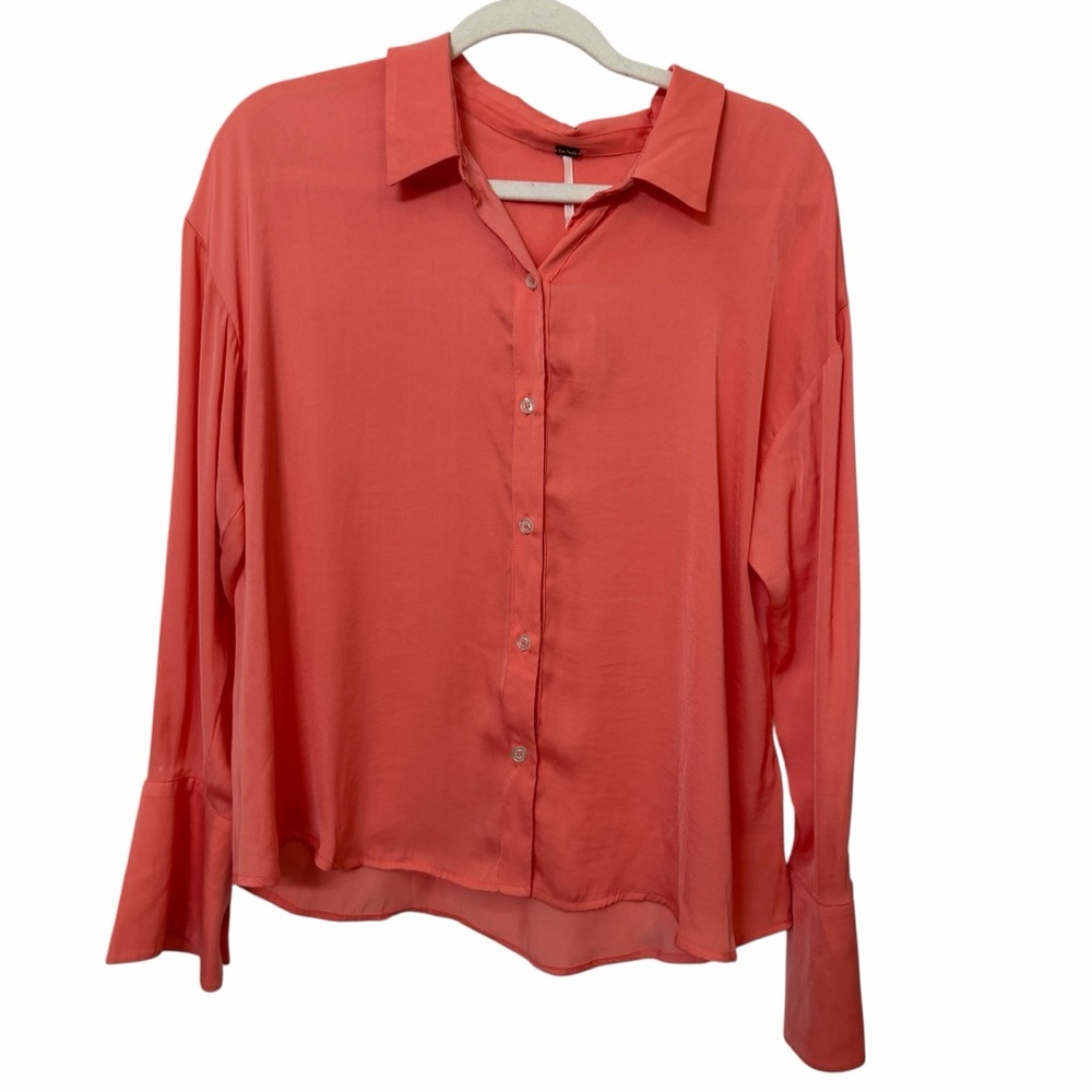 Free People Button Up Shirt Womens Small Pink Peach Collared Long Sleeve NWT
